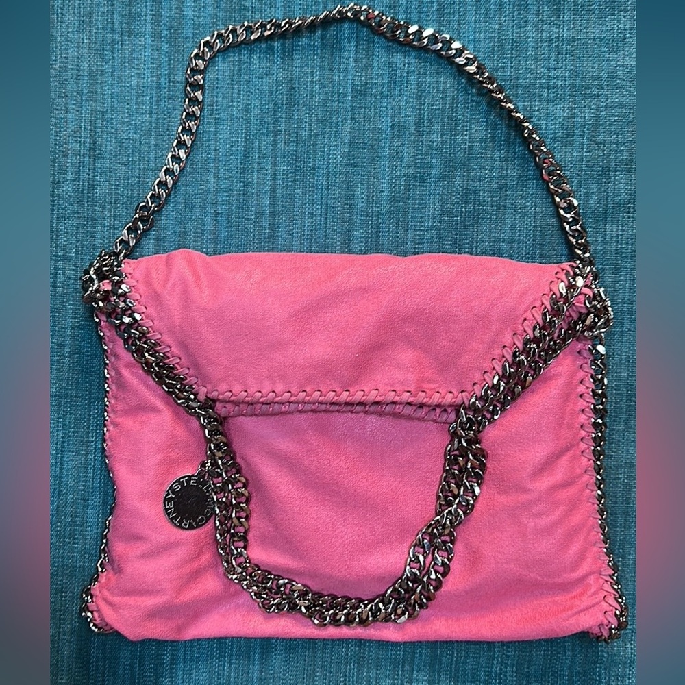 Stella McCartney Falabella Luxury Vegan Suede Fold-Over Tote Bag Handbag Pink